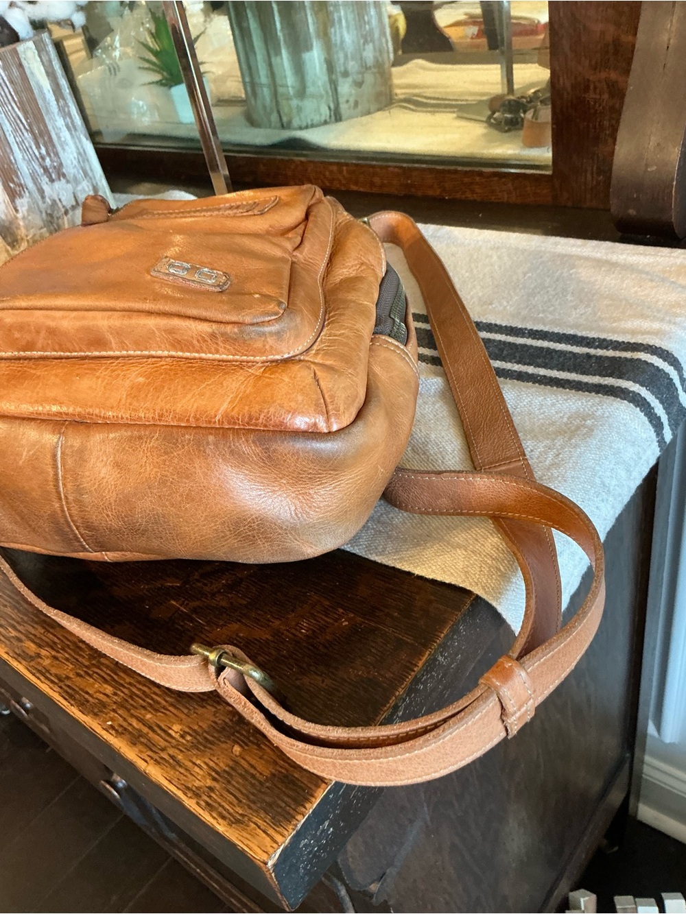 Bed Stu Leather Beau Unisex Backpack Sling Bag Tan Rustic MSRP $260 - Picture 8 of 14